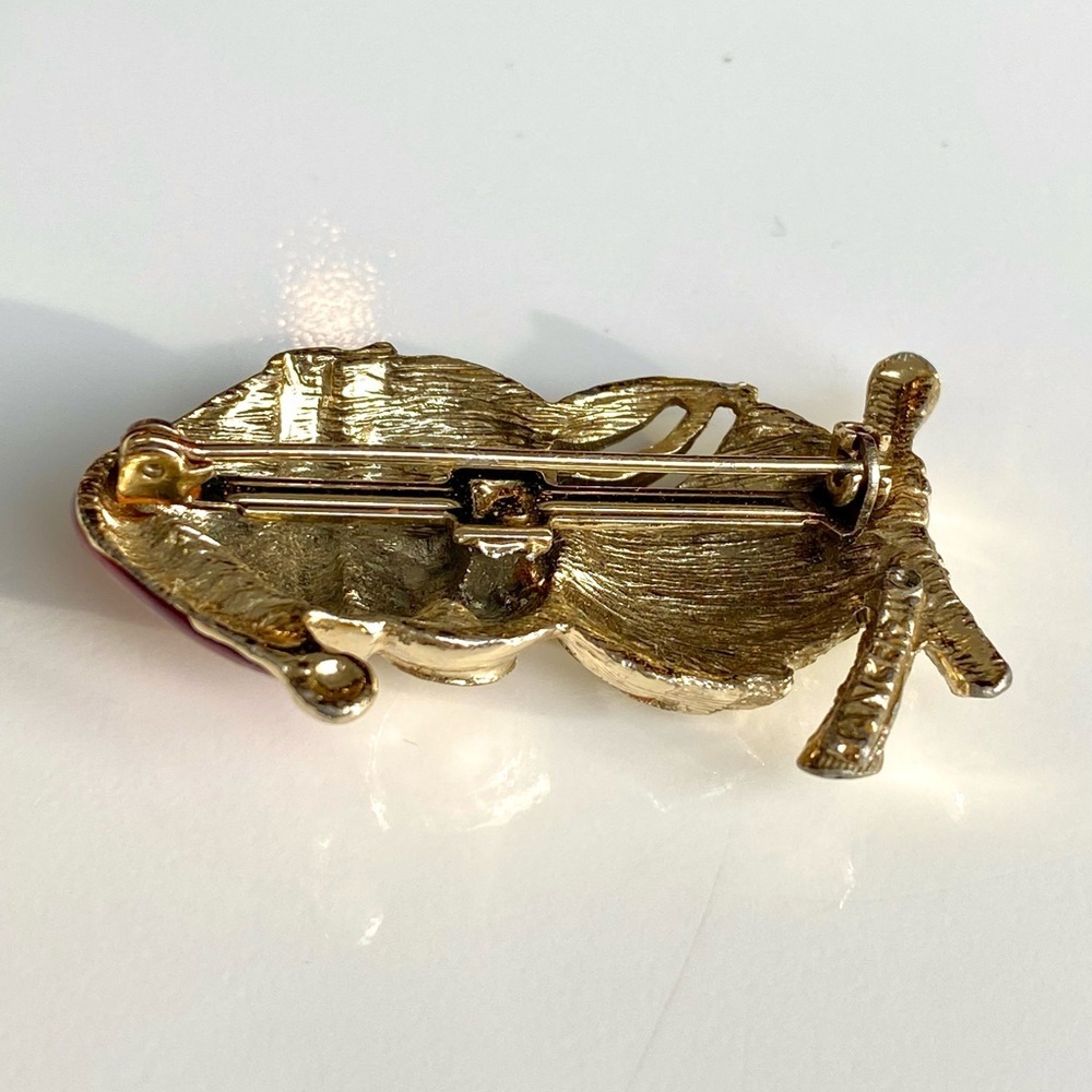 Vintage Signed TANCER II Rhinestone Owl Christmas Brooch Pin - Picture 4 of 7